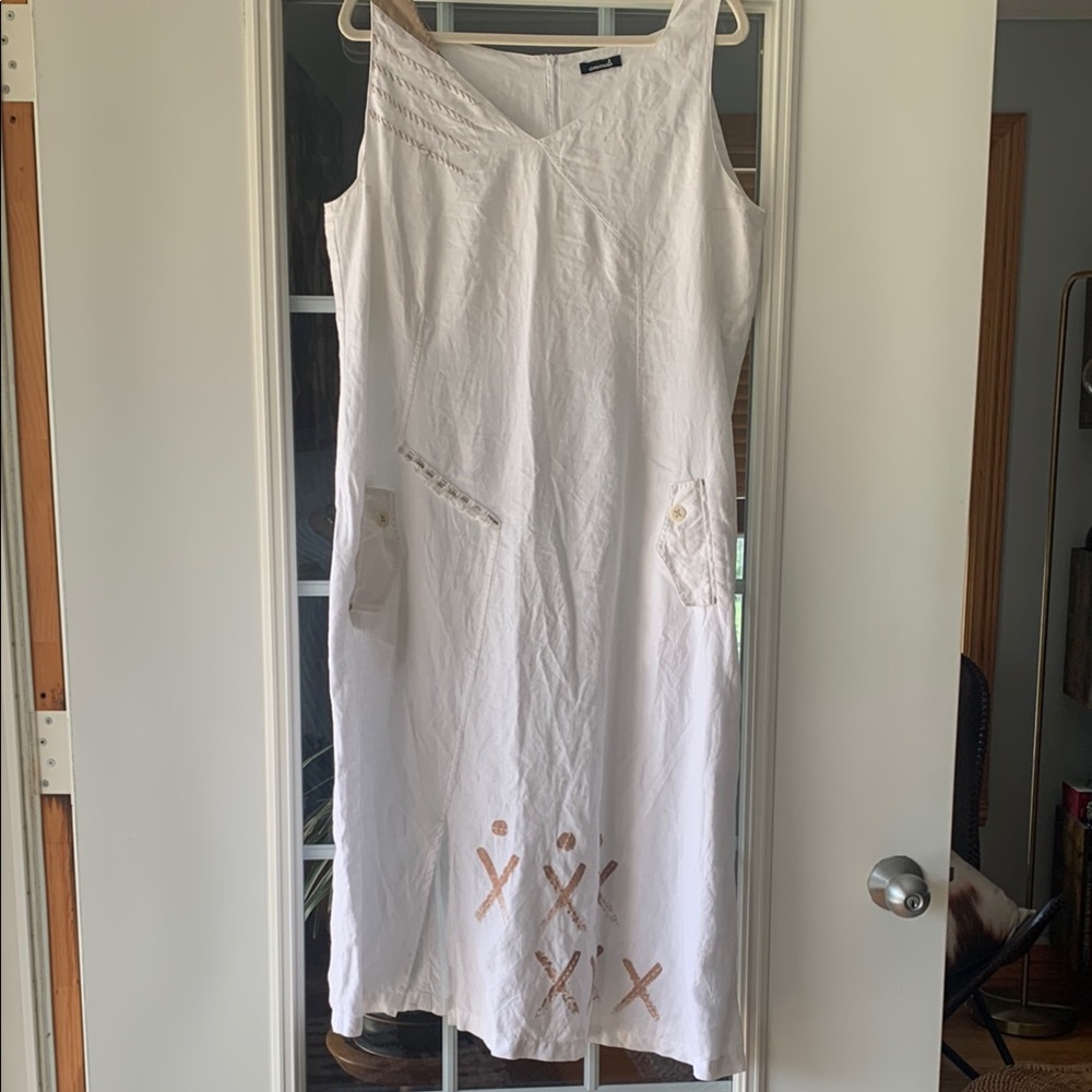 100% Linen, Effortlessly Chic, European White Linen Dress, Sz 46